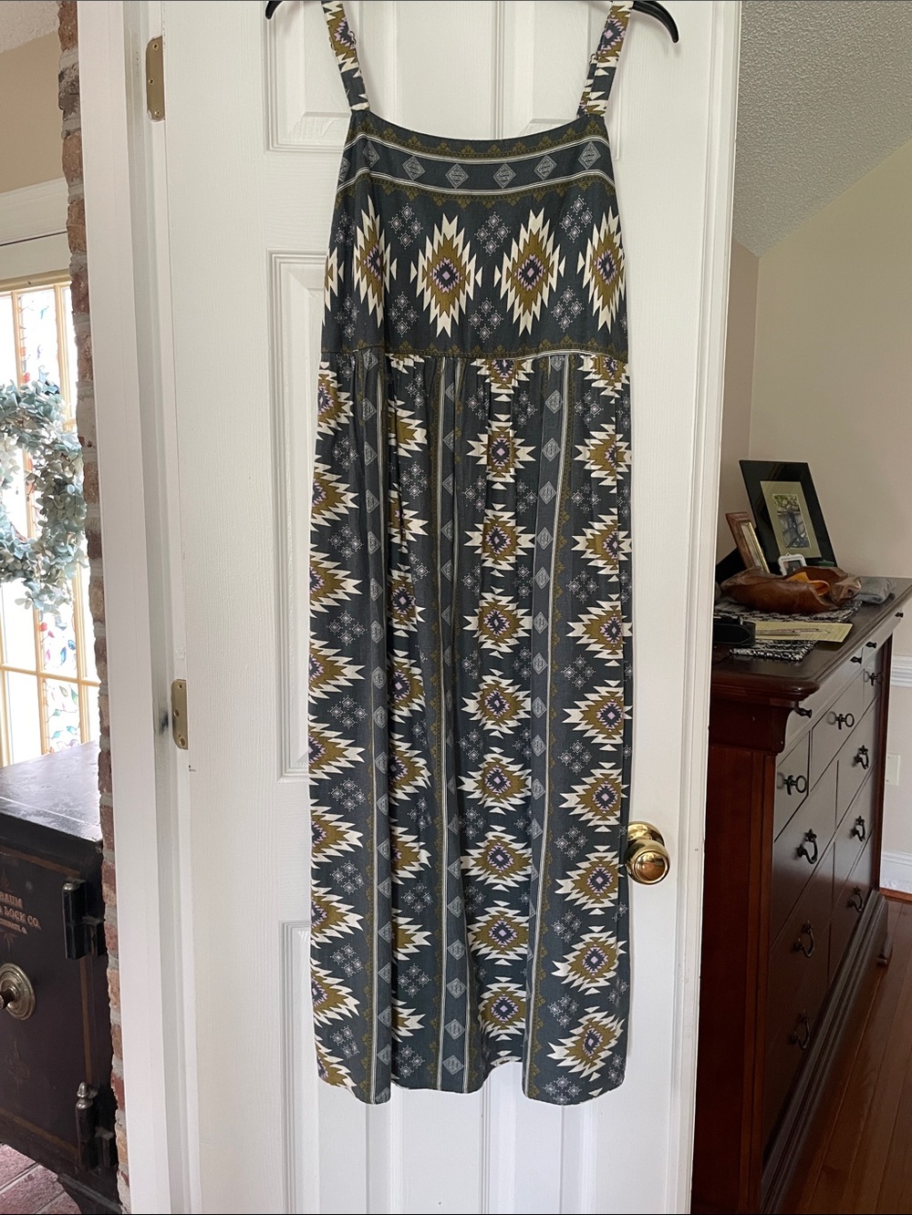 Sonoma Gray and Gold Geometric Midi Dress